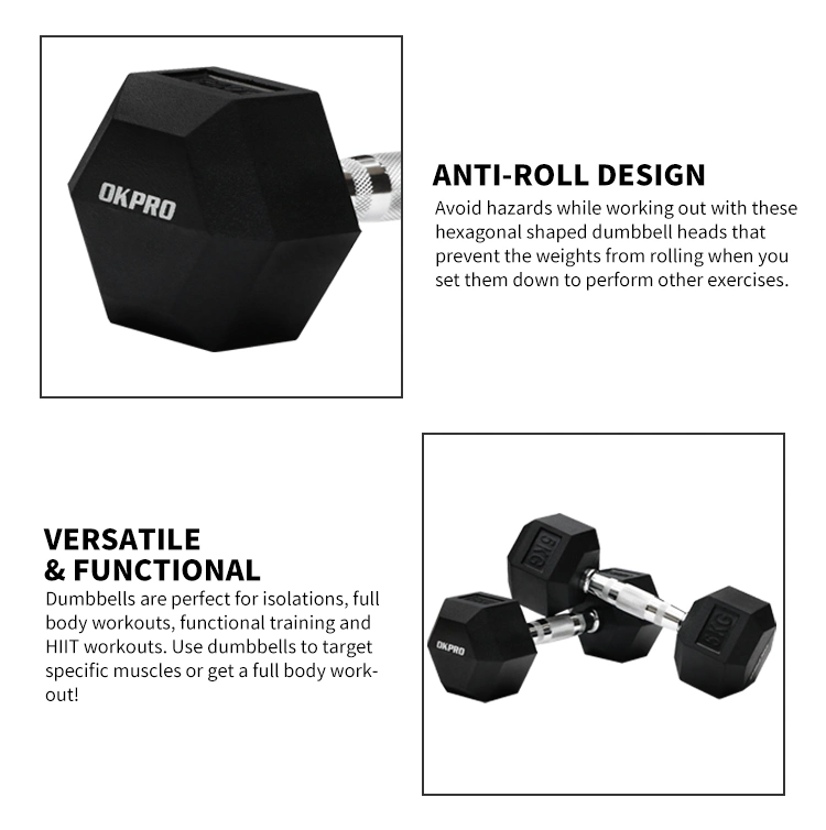 Factory Supplied Rubber Encased Hex Dumbbell Hand Weight