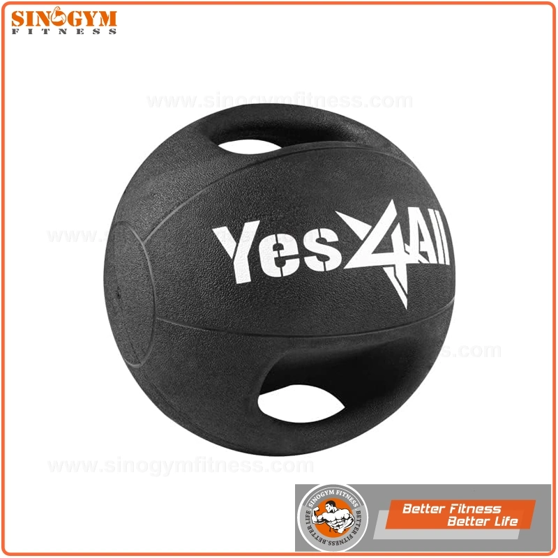 Black Rubber Exercise Weighted Medicine Ball with Dual Grip for Cardio Workout, Strength Training and Balance Enhancement