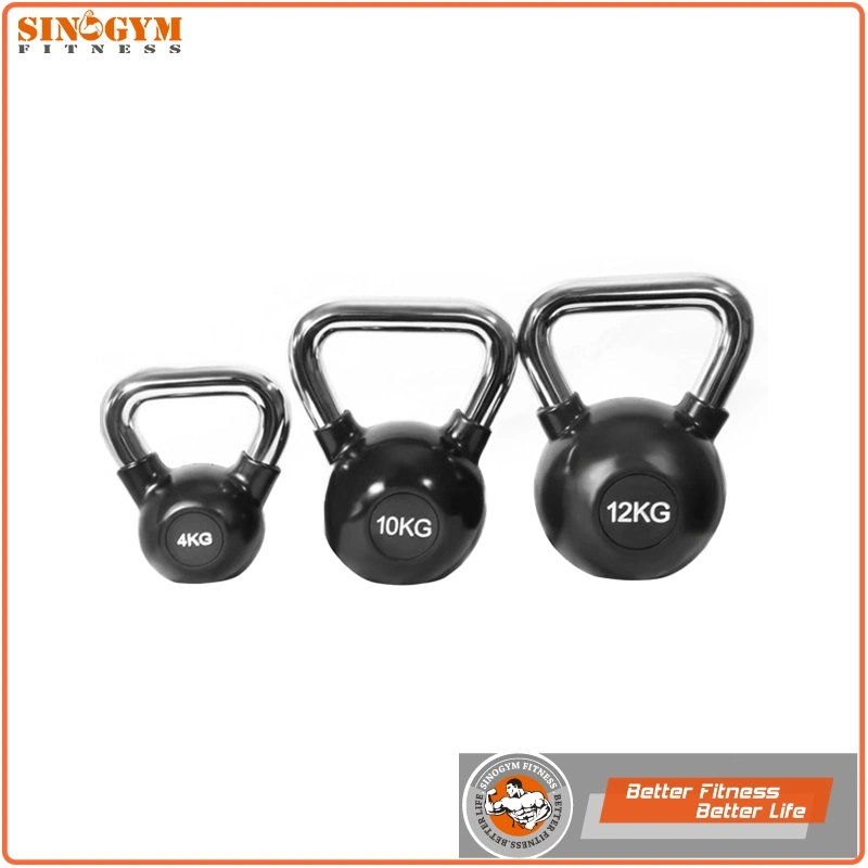 Black Rubber Coated Chromed Handle Solid Cast Iron Weightlifting Kettlebell