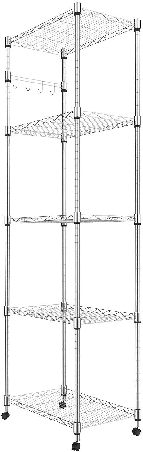 Steel Wire Shelving Unit on Wheels, Chrome Shelves for Garage Kitchen Living Room, Heavy Duty Shelving Rack