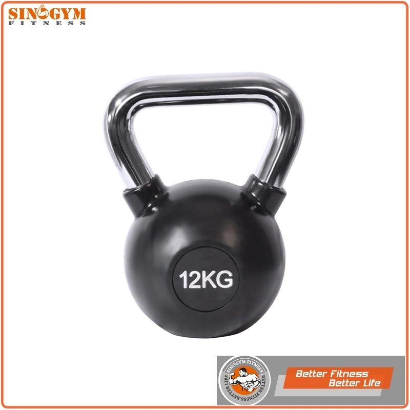 Black Rubber Coated Chromed Handle Solid Cast Iron Weightlifting Kettlebell