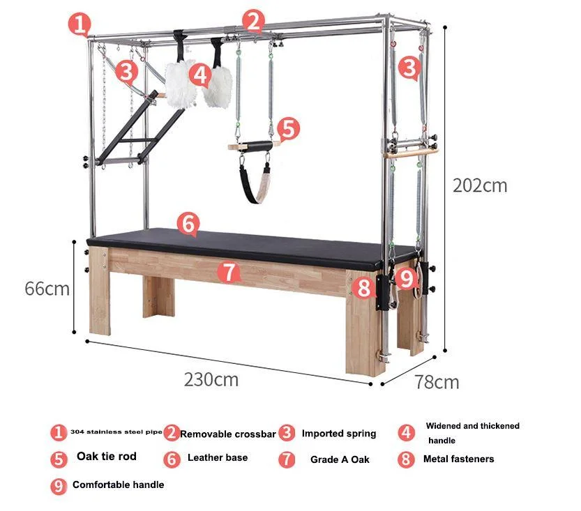 Custom Multi-Functional Fitness Oak Two in One Body Cadillac Pilates Reformer Equipment