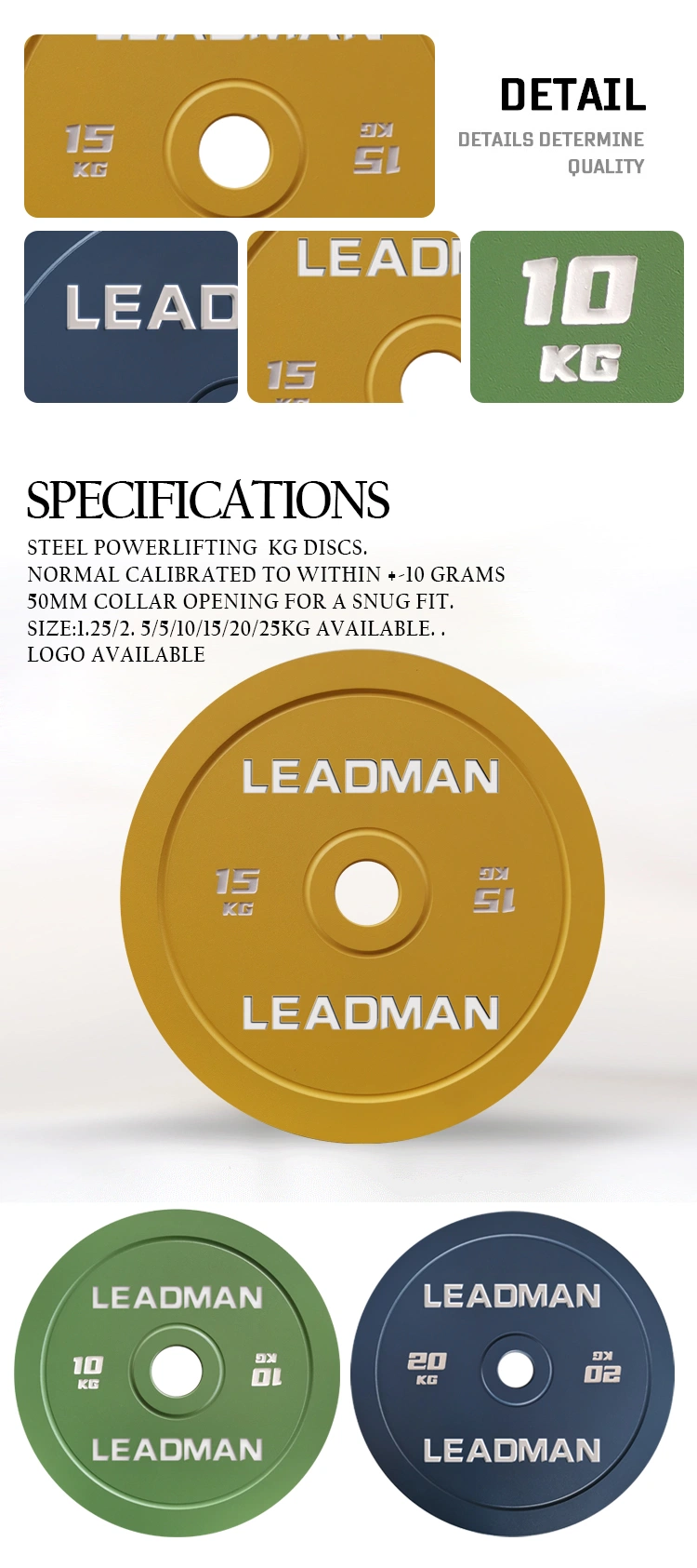 Leadman Hot Sale High Quality Top Selling Steel Custom Logo 0.25-25kg Cast Iron Calibrated Weights Plates for Gym Use