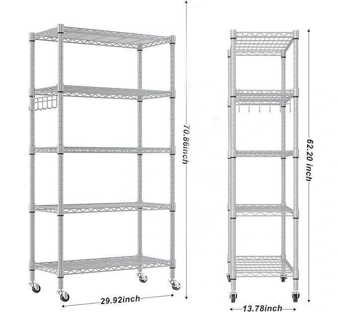 Heavy Duty Wire Storage Racks and Shelving, Metal Shelves for Storage with Side Hooks for Pantry Closet Kitche
