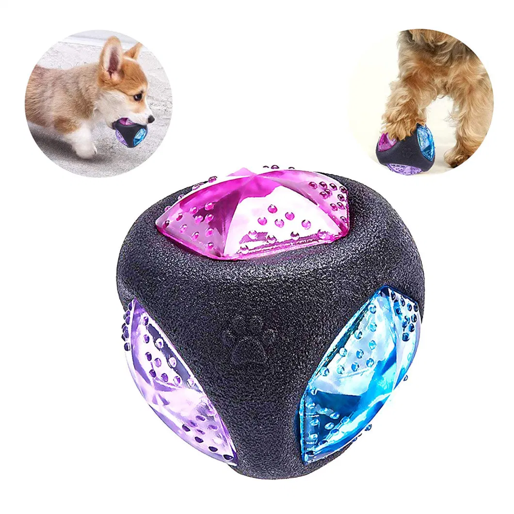 Dog Ball Elastic Flash LED Ball Bounce-Activated Squeaker Ball