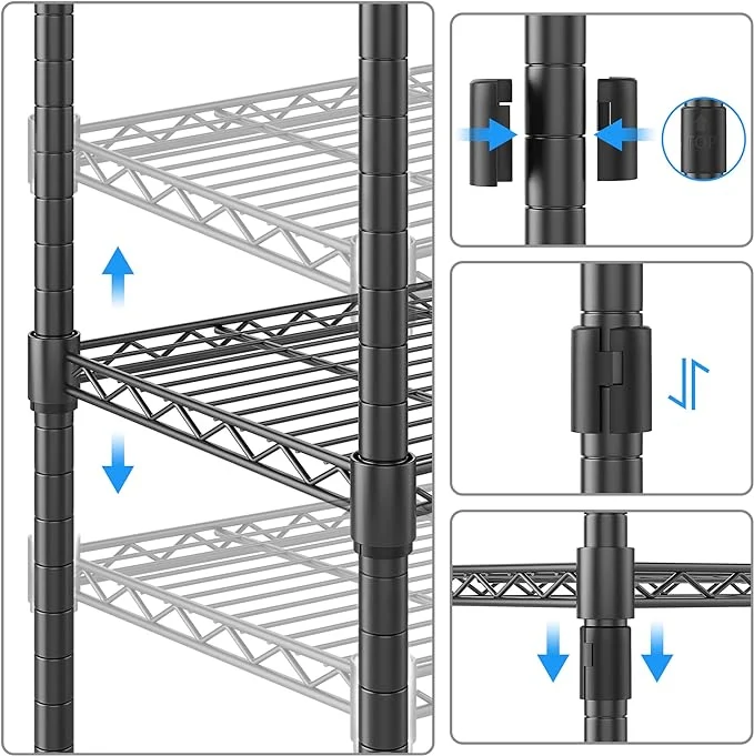 Adjustable Storage Racks with Side Hooks for Bathroom Kitchen Garage Pantry Orga Heavy Duty Wire Shelving Unit,Homdox 5 Tier Metal Storage Shelves with Wheels,