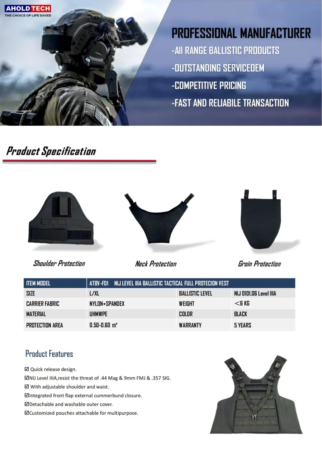 Light Weight Nij Iiia Tactical Full Protection Style Ballistic Bulletproof Vest