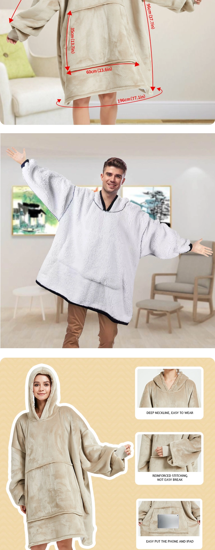 Oversized Blanket Custom Design Yoga Cat Print Hoodie Blanket Wearable Adult Giant Cozy Sweatshirt Gifts for Women Men