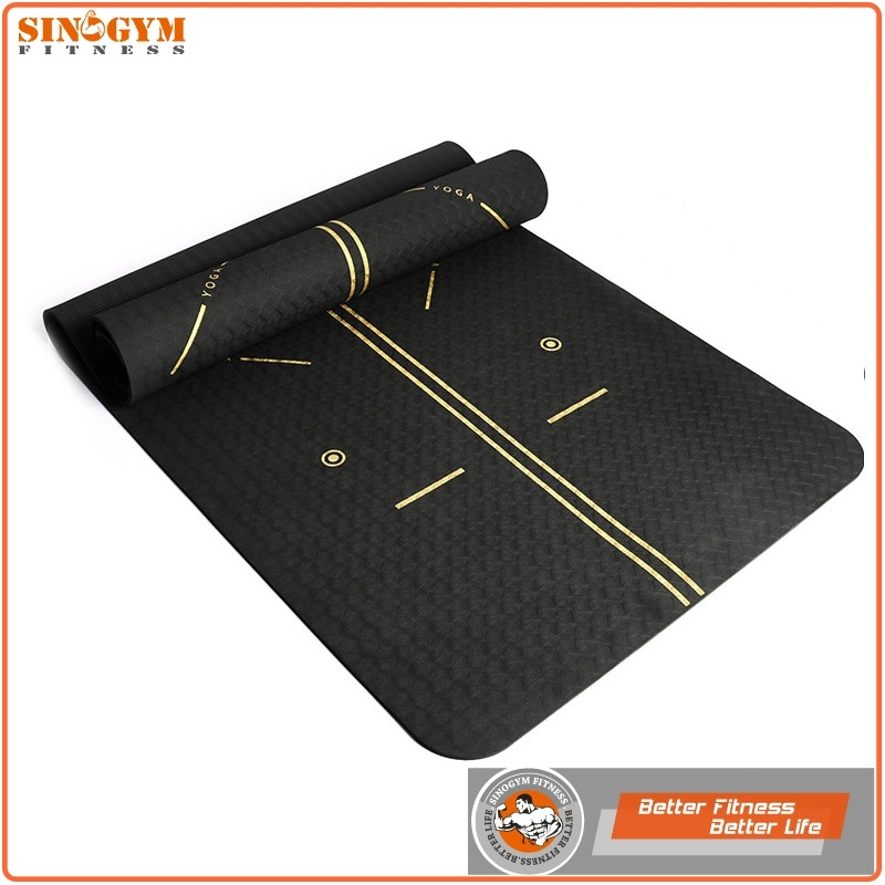 Silk Screen Printing Golden Thread TPE Pilates Yoga Exercise Mat with Posture Guidane