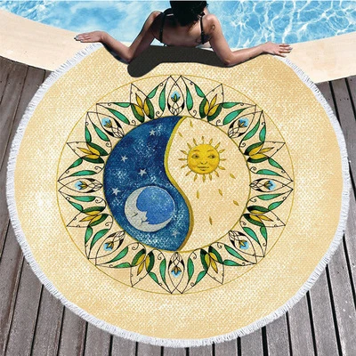 Round Large Watercolor Quicksand Yoga Towel with Tassel