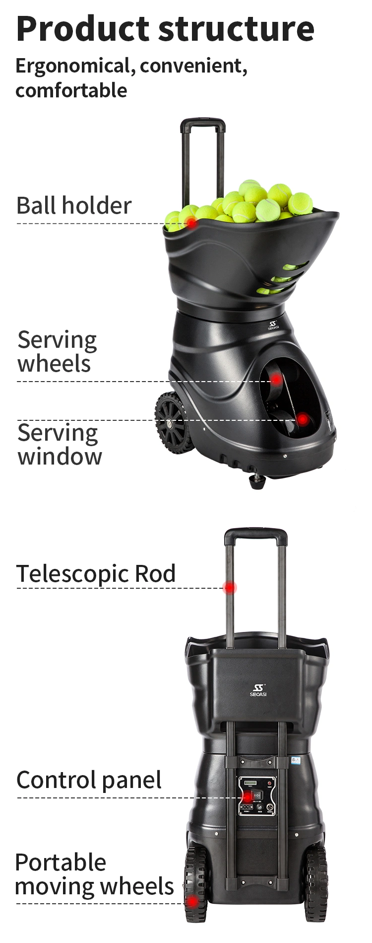 Electronic Sports Outdoor Tennis Ball Machine Ball Serving Training Equipment with Battery and Remote Control