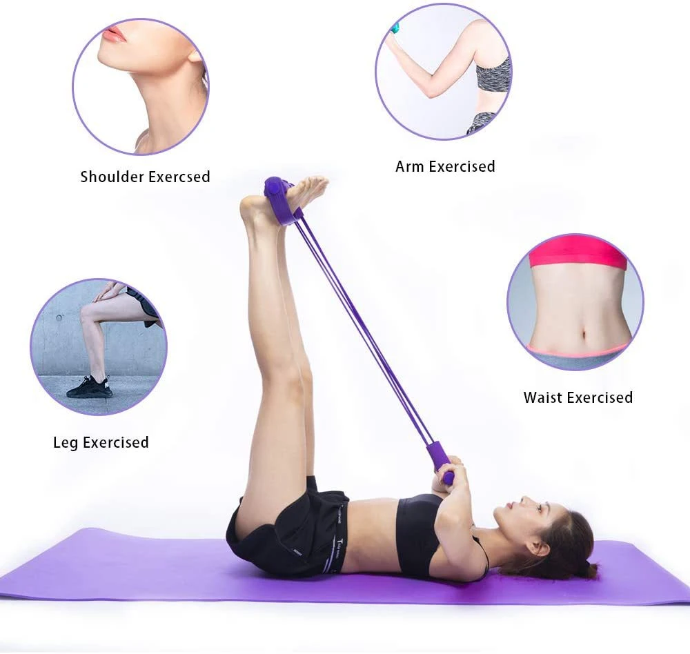 Upgraded 4-Tube Sit-up Bodybuilding Expander- Elastic Pull Rope Fitness Equipment- Pedal Resistance Band