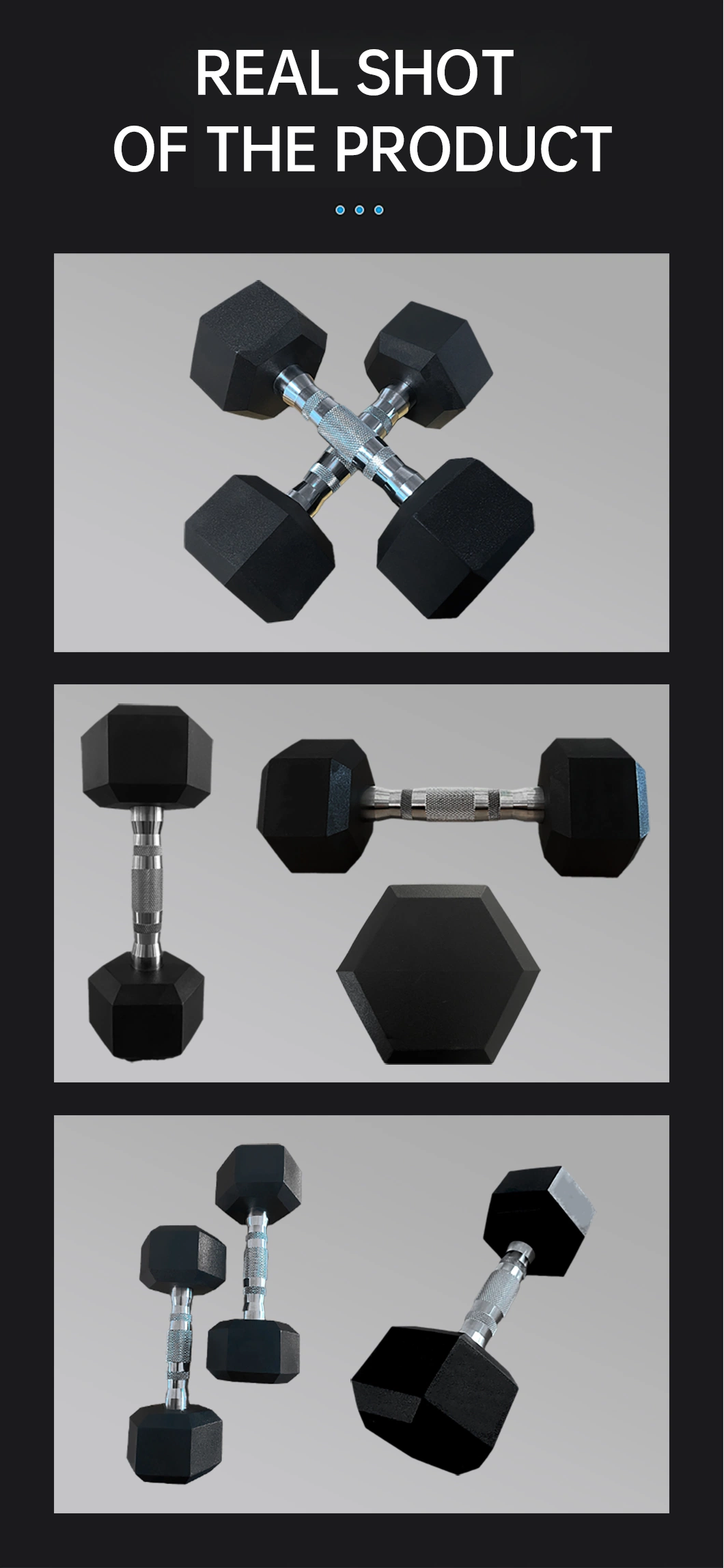 Rubber Coated Steel Hex Dumbbell Gym Weightlifting Hex Dumbbell Set for Sale