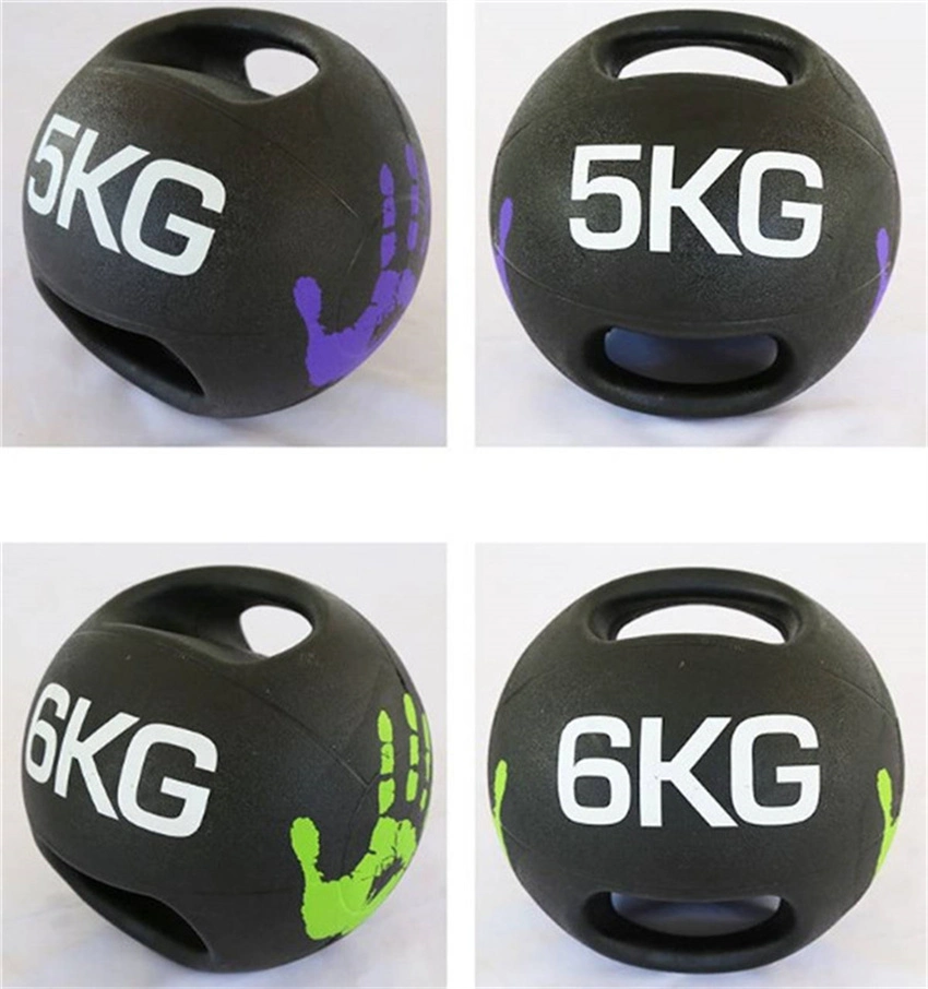 Palm Print Style Dual Grip Medicine Ball Rubber Fitness Gym Imbalance Training Solid Gravity Natural Rubber Weight Exercise Dual Grip Medicine Ball with Handle