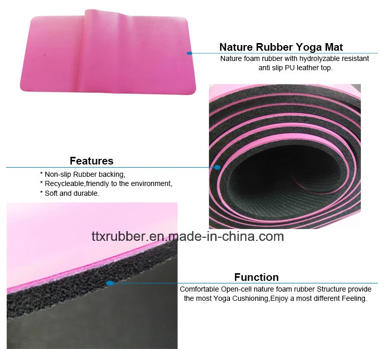 Natural Rubber PU Leather Yoga Mat Non Slip Rubber Base Liquid Absorbent PU Leather Top