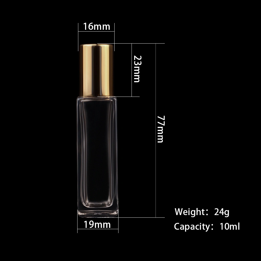 Square Stainless Steel Roller Ball Perfume Essential Oil Glass Bottle