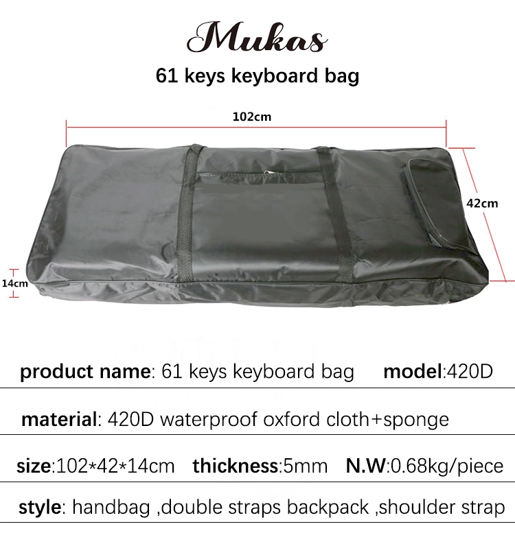 Factory Customized Logo Black Musical Instrument Bags Oxford Cloth 5mm Sponge 420d Waterfroof Universal Electric Organ Bag for 54/61keys Electronic Keyboard