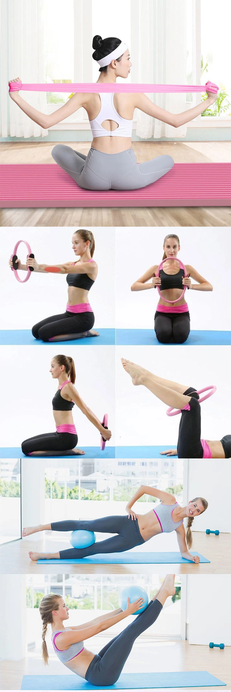 5PCS Mini Gym Ball Yoga Belt Latex Band and Pilates Ring Set