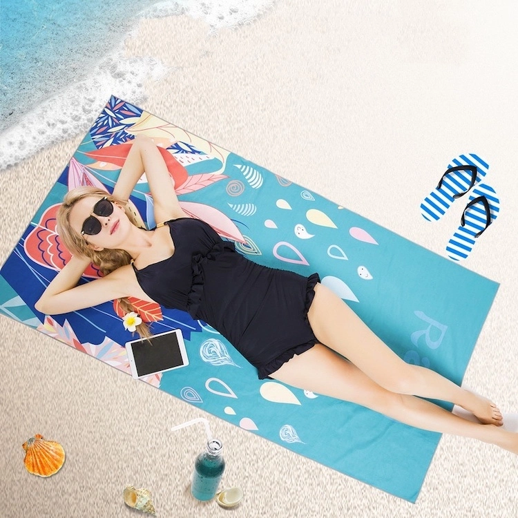 Factory Price Fast Drying Travel Yoga Gym Microfiber Towels with Loop Hanger, Bespoke Brand Logo Sand Free Beach Fitness Bath Wrap Towel with Mesh Bag Packing