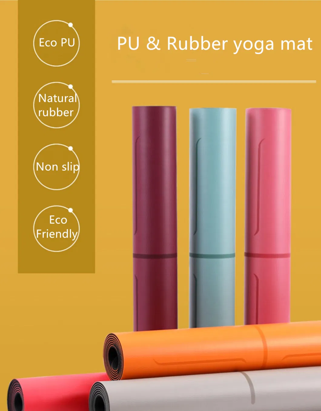 5.0 mm Thick Wholesale Yoga Mats Custom Color Rubber PU Yoga Mat