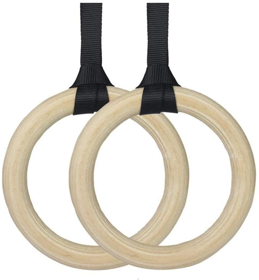 Gym Rings Wooden Gymnastic Rings with Adjustable Straps Exercise Rings