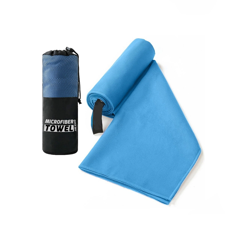 Factory Price Fast Drying Travel Yoga Gym Microfiber Towels with Loop Hanger, Bespoke Brand Logo Sand Free Beach Fitness Bath Wrap Towel with Mesh Bag Packing