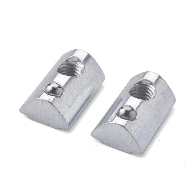 Aluminum Profile Accessory 4040 Series M4 M5 M6 M8 Spring Nut Half Round Roll in T Slot Nut with Loaded Ball