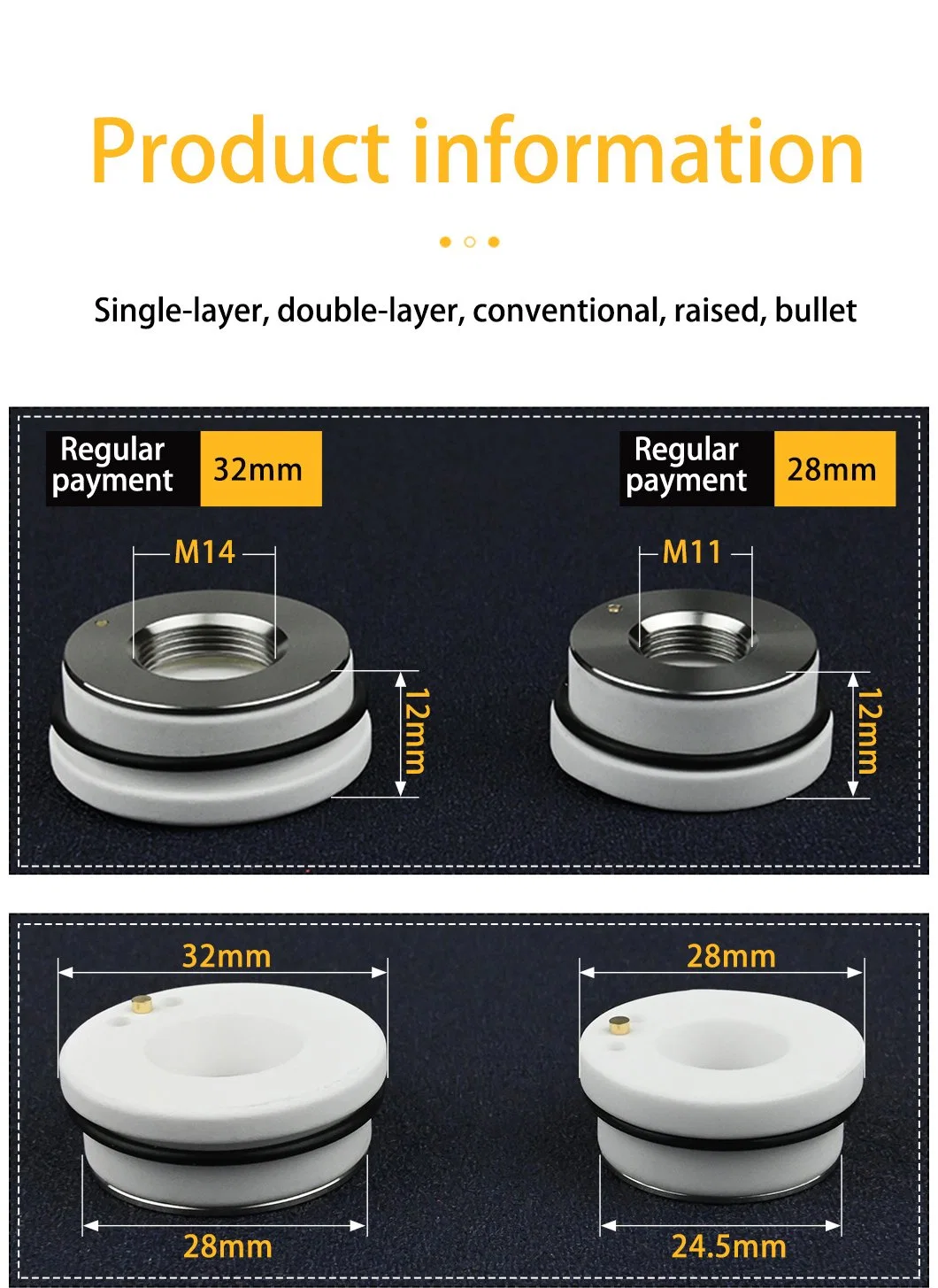 Fiber Laser Ceramic Ring Ceramic Body 28mm/32mm High Sensitivity Cutting Machine Ceramic Ring High Temperature Resistance Long Life