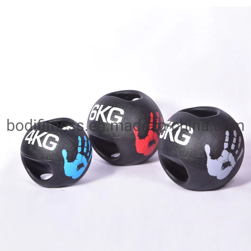 Heavy Duty Durable Rubber Shell Medicine Ball with Dual-Grip Handle Thick Walled