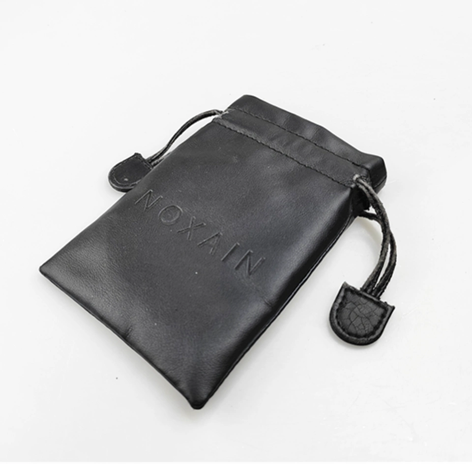 Custom Logo Print Black Drawstring PU Leather Bag for Electronic Stainless Card