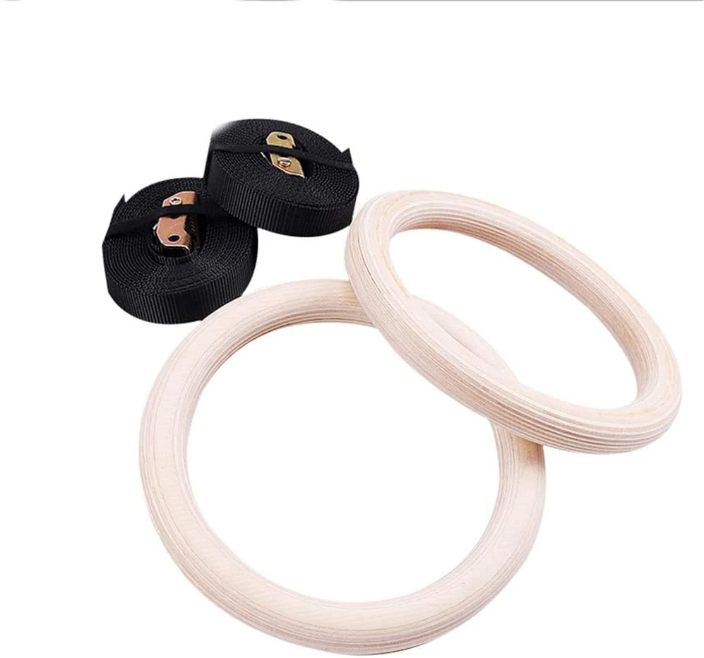 Gym Rings Wooden Gymnastic Rings with Adjustable Straps Exercise Rings