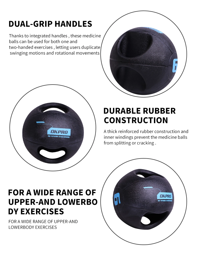 Okpro Customized Logo Fitness Equipment Weight Training Rubber Double Grips Medicine Balls