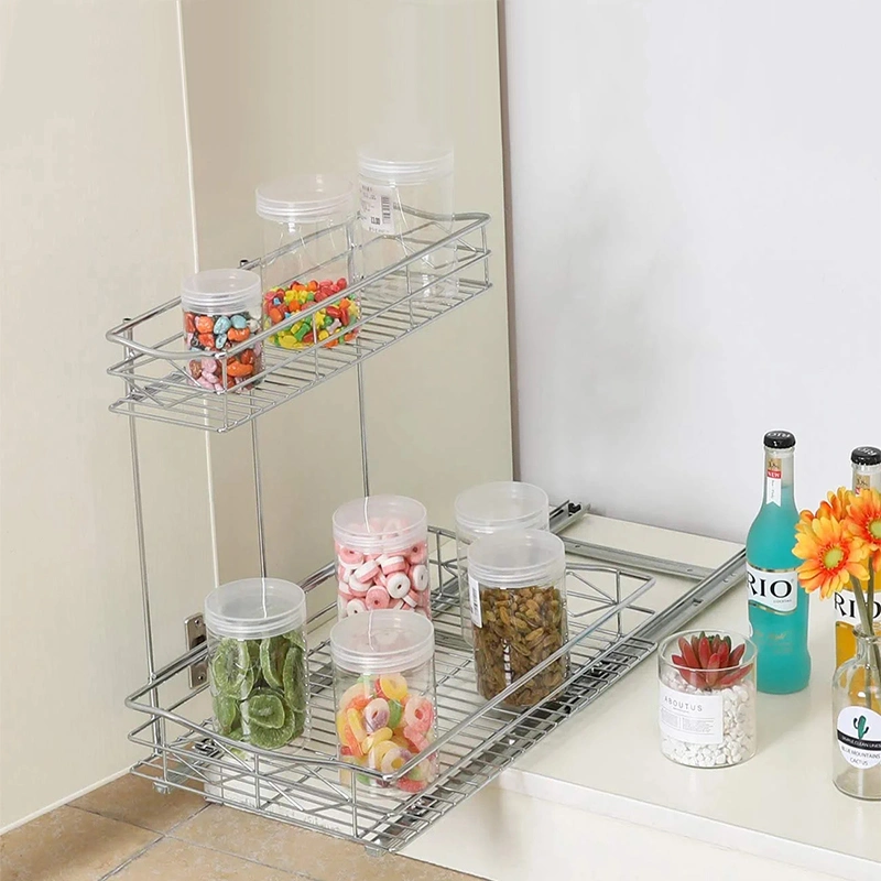 2 Tier Pull out Cabinet Storage Organizer Under Sink Kitchen Storage Rack with Sliding