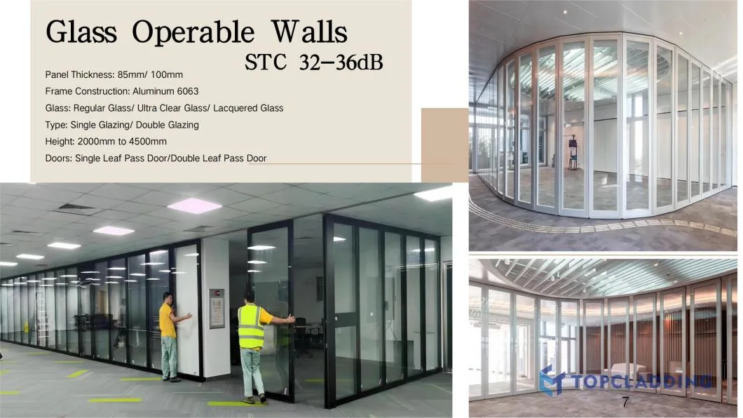 Hotel Banquet Ball-Room MDF Soundproof Movable Sliding Folding Glass Partition Operable Wall