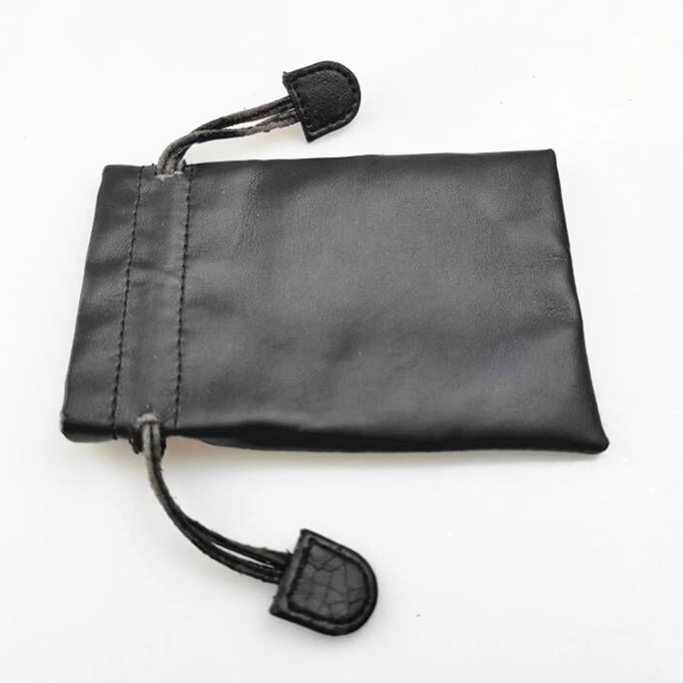 Custom Logo Print Black Drawstring PU Leather Bag for Electronic Stainless Card