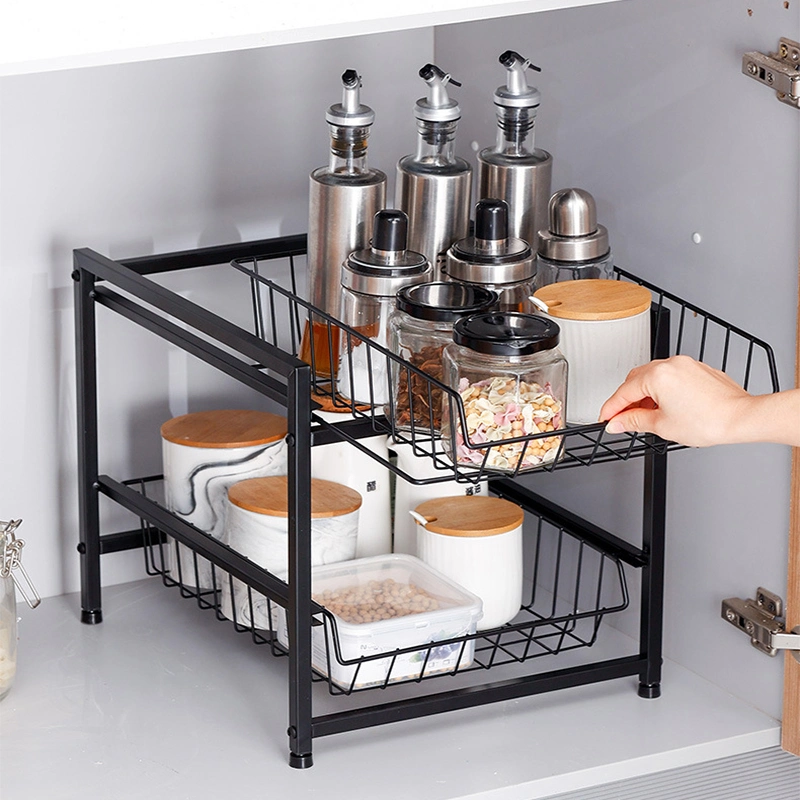 2 Tier Pull out Ktichen Cabinet Sliding Under The Sink Storage Rack