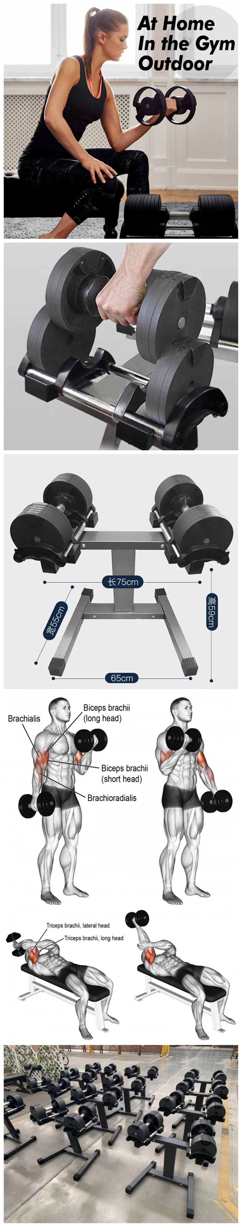 Patent Adjustable Dumbbell Custom Commercial Gym Fitness 20kg 32kg 2kg Increment Stand Adjustable Dumbbells New Model Dumbbell Set