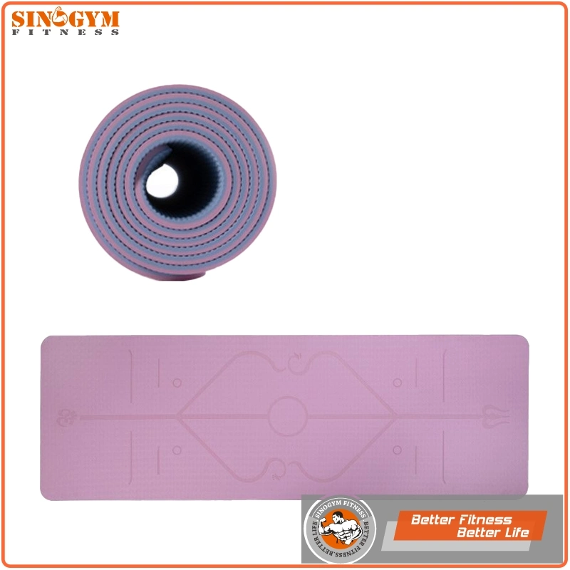 Dual Color TPE Yoga Pilate Exercise Mat with Posture Guidance Line