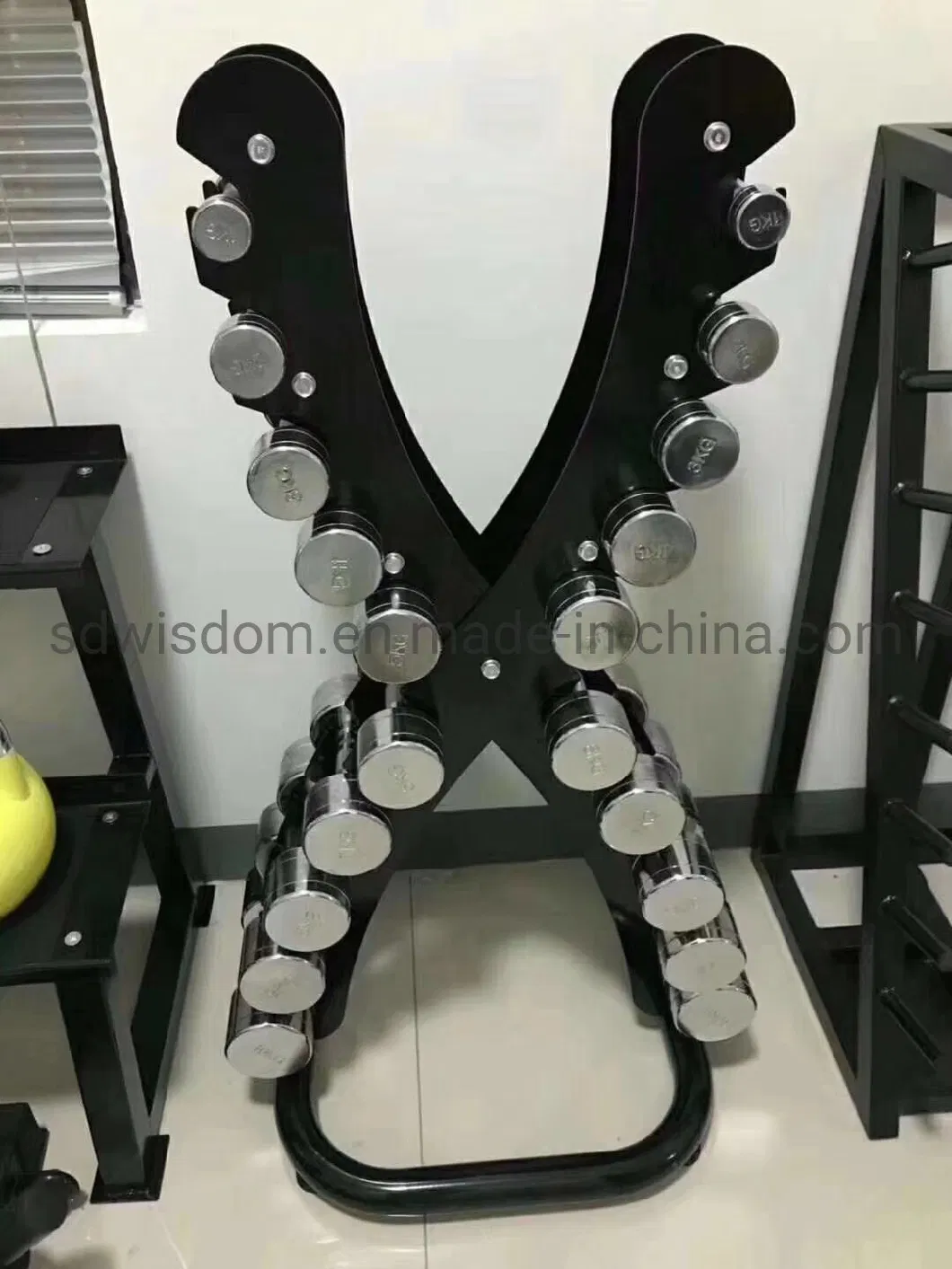 Commercial Gym Equipment Fitness Used X Shape Small Vertical Electroplating Dumbbells Rack for 10 Pairs