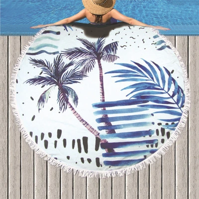 Round Large Watercolor Quicksand Yoga Towel with Tassel