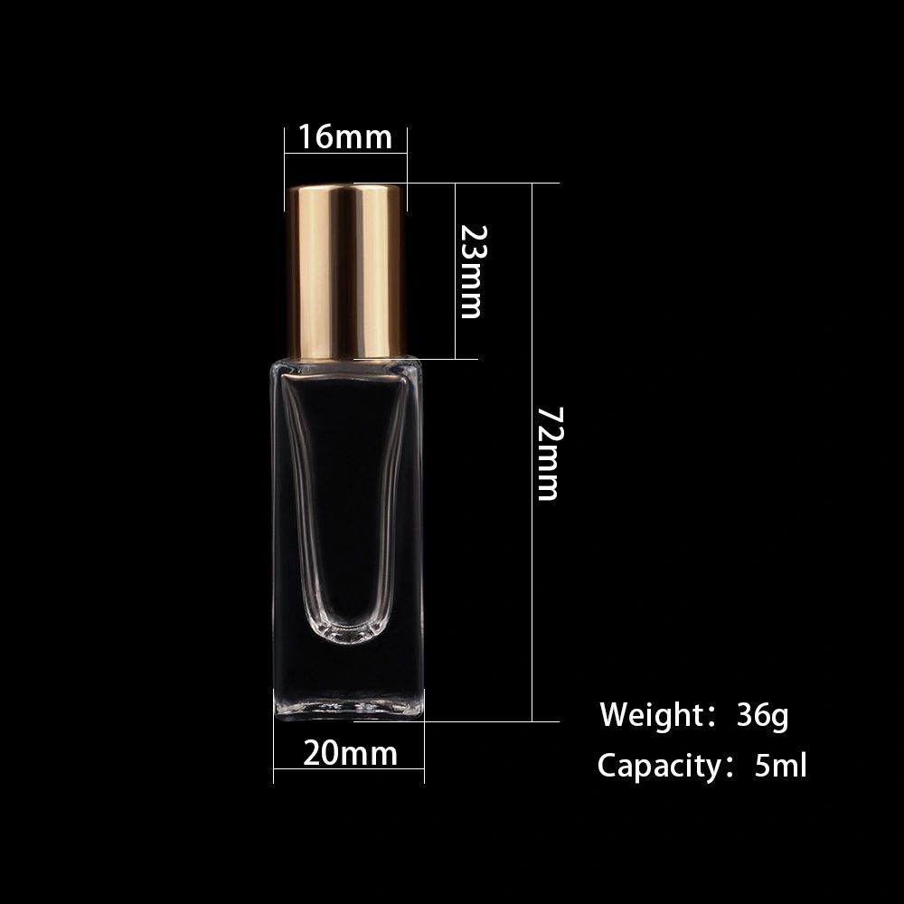 Square Stainless Steel Roller Ball Perfume Essential Oil Glass Bottle