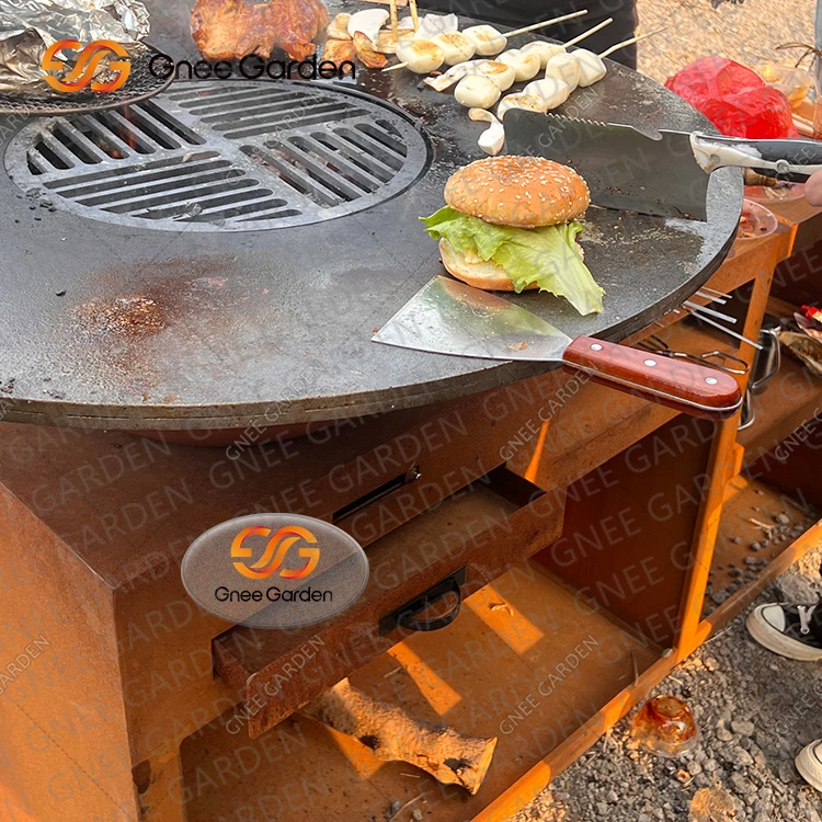 Charcoal Corten Steel BBQ Grill Wood Burning Half Ball Barbecue with Rust Color