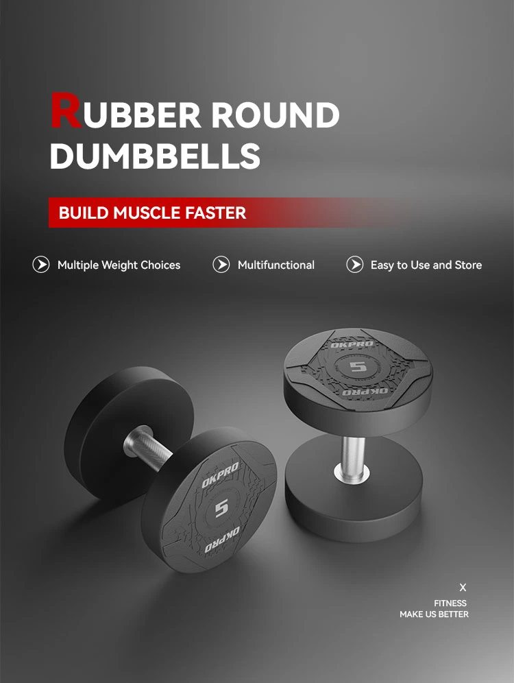 Customizable Factory Gym Weights Fitness Equipment Rubber Round Dumbbells