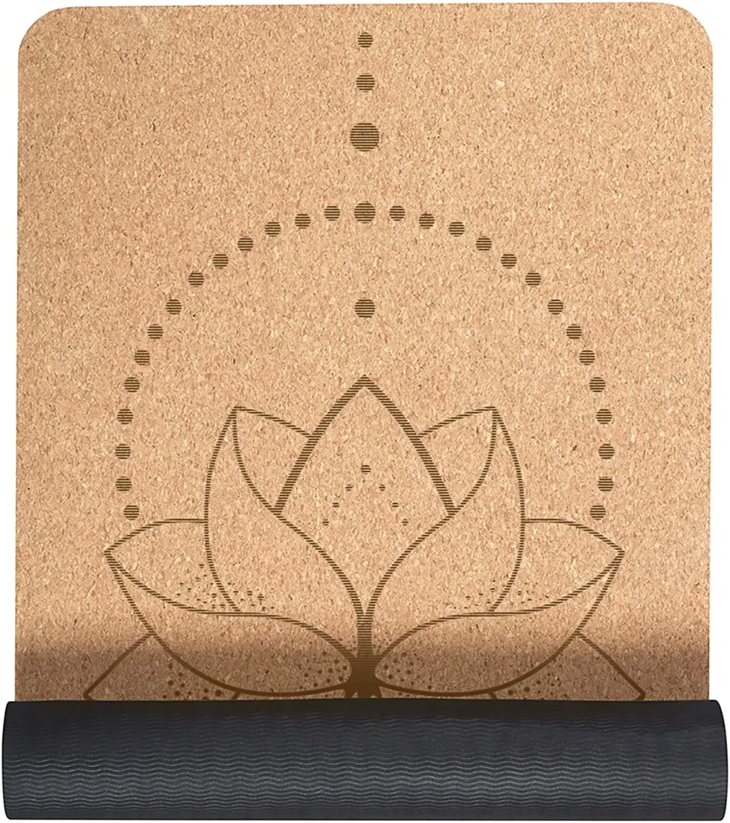 Sol Factory Manuafacture Customized Logo Non Slip Anti Skid Waterproof Design Nature Rubber Yoga Mat with Cork Layer and TPE Layer