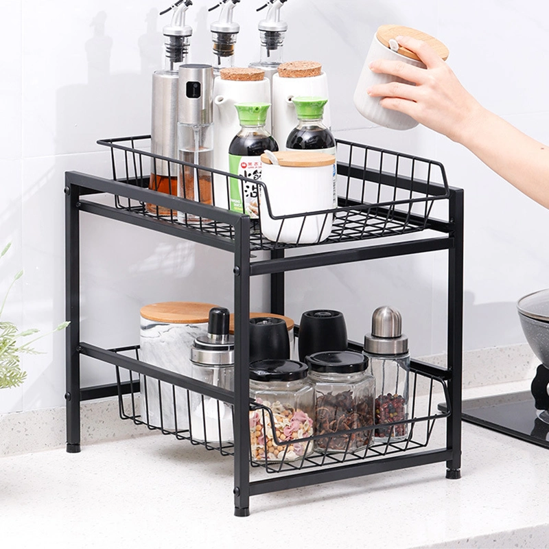 2 Tier Pull out Ktichen Cabinet Sliding Under The Sink Storage Rack