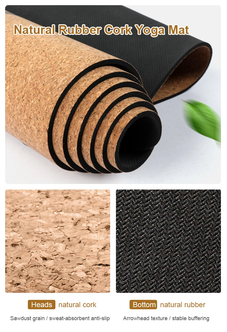 TPE NBR EVA PVC Suede Jute PU Eco Friendly Cork Yugland Organic Cork &amp; Natural Rubber Cork Yoga Mat Eco-Friendly Fitness Cork Yoga Mat Eco Friendly for Hot Yoga