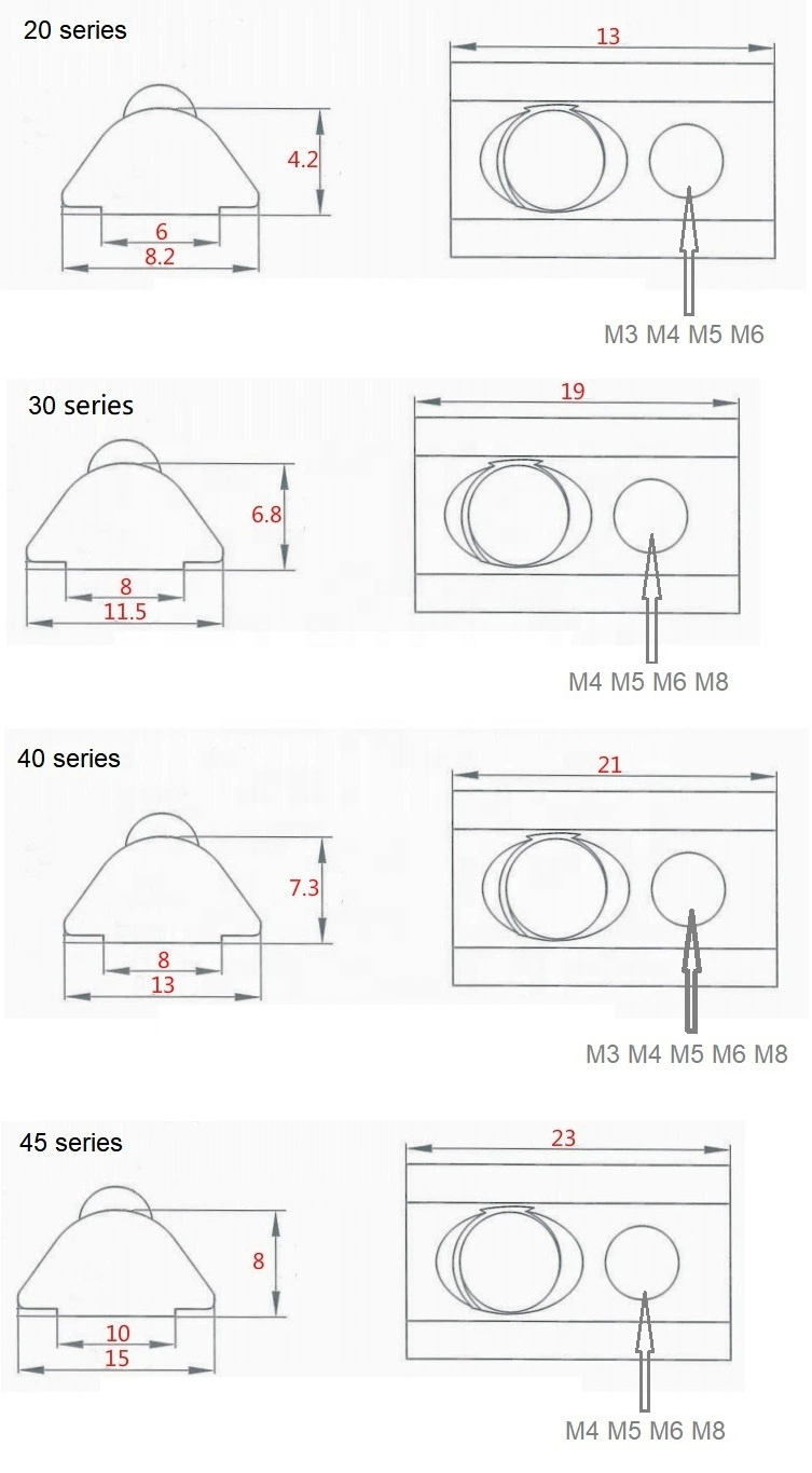 Aluminum Profile Accessory 4040 Series M4 M5 M6 M8 Spring Nut Half Round Roll in T Slot Nut with Loaded Ball