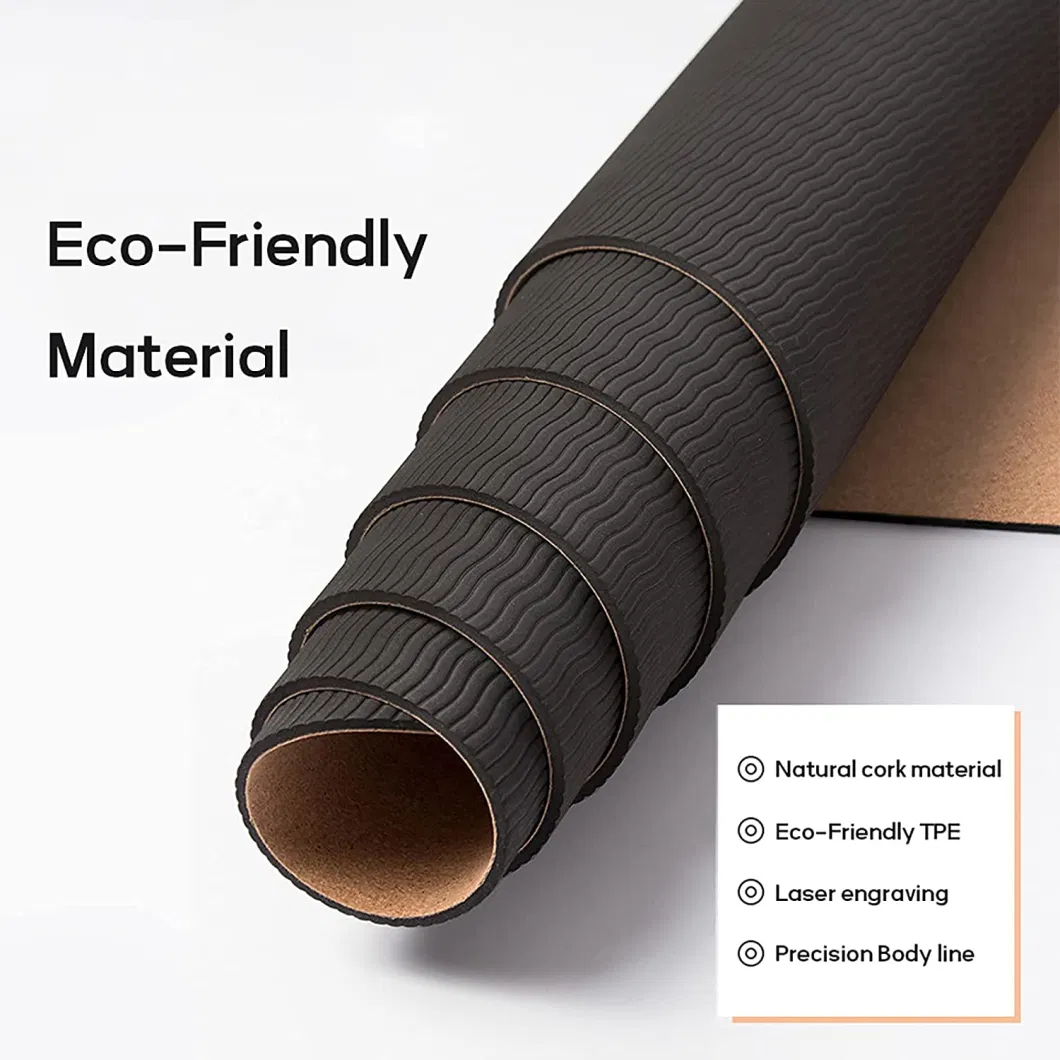 Sol Factory Manuafacture Customized Logo Non Slip Anti Skid Waterproof Design Nature Rubber Yoga Mat with Cork Layer and TPE Layer