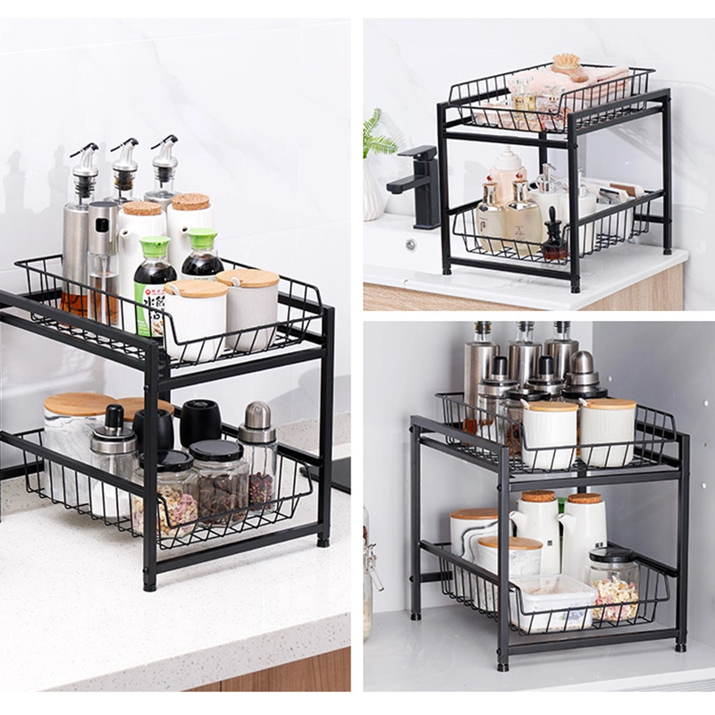 2 Tier Pull out Ktichen Cabinet Sliding Under The Sink Storage Rack