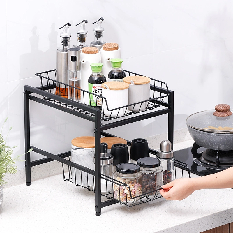 2 Tier Pull out Ktichen Cabinet Sliding Under The Sink Storage Rack